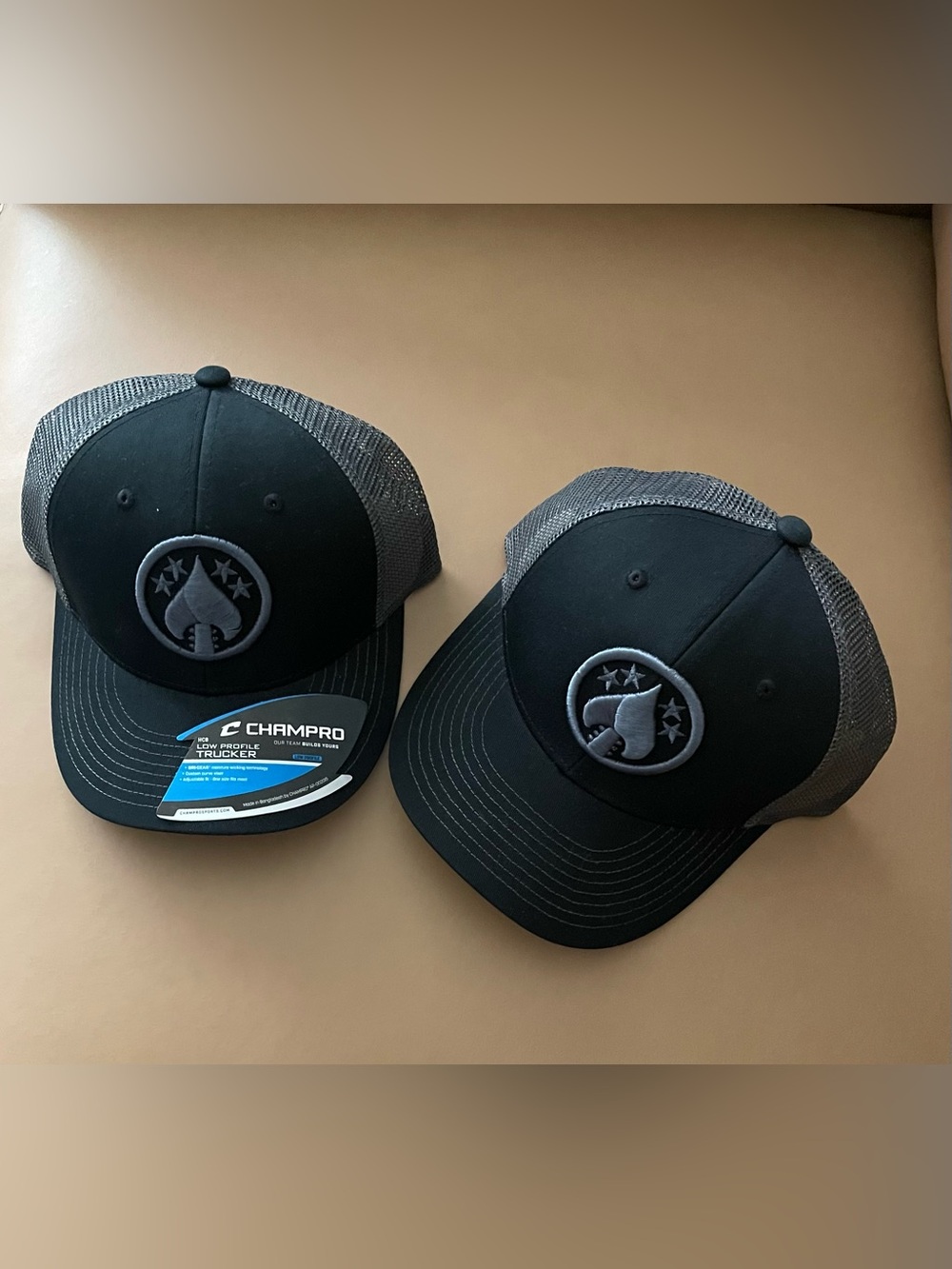 Black Gray Trucker Hat with Embroidered Logo